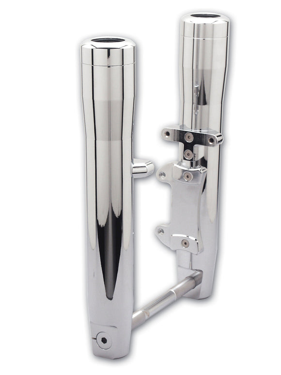Chrome billet 41mm Wide Glide lower leg set, smooth round single-disc motorcycle fork legs with fender mounts, fits 2000–2007 calipers