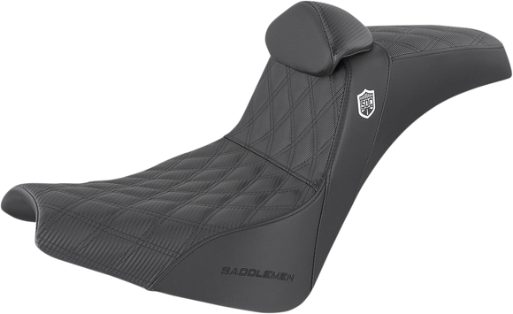 SADDLEMEN Pro Series SDC Performance Seat - w/ Backrest - Lattice Stitch/Lumbar Gripper - FX/FL '18-'24 SC81830DBRT