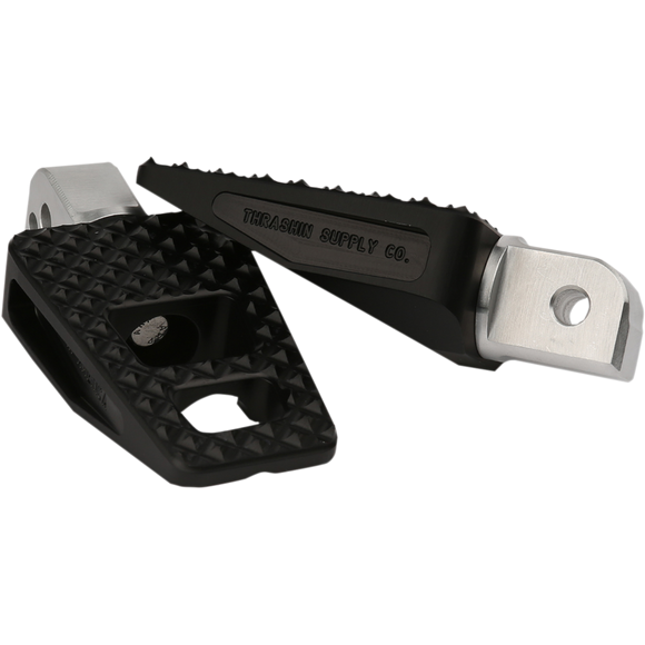 Thrashin Supply Co. P-54 footpegs for Harley-Davidson Softail 2018–2025 tapered platform chrome and black
