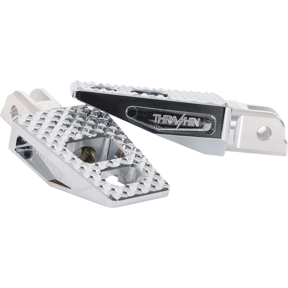 Thrashin Supply Co. P-54 footpegs for Harley-Davidson Softail 2018–2025 tapered platform chrome and black