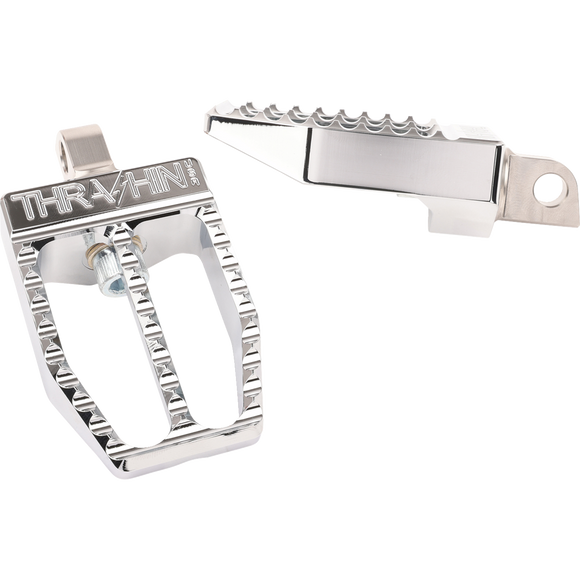 Thrashin Supply Co. Militant foot pegs for Harley-Davidson Softail 2018–2025 in chrome and black
