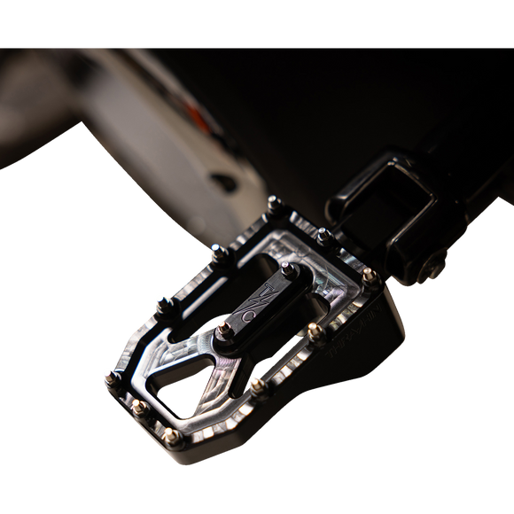 Thrashin Supply Co. Aggressor billet aluminum foot pegs with stainless steel cleats for Harley-Davidson Touring, Softail, Dyna, and Sportster