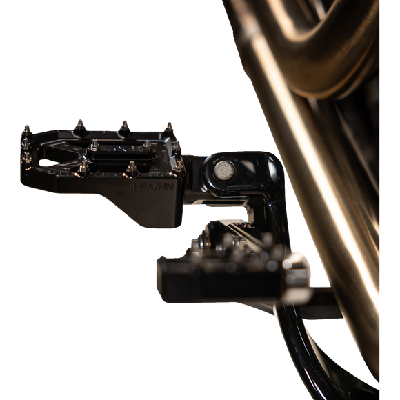 Thrashin Supply Co. Aggressor billet aluminum foot pegs with stainless steel cleats for Harley-Davidson Touring, Softail, Dyna, and Sportster