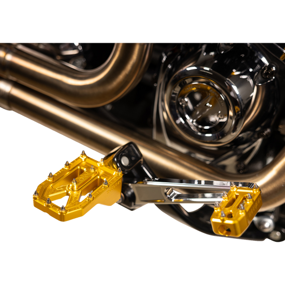 Thrashin Supply Co. Aggressor billet aluminum foot pegs with stainless steel cleats for Harley-Davidson Touring, Softail, Dyna, and Sportster