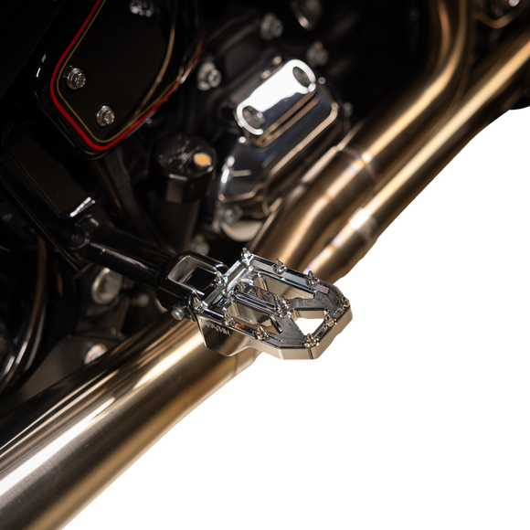Thrashin Supply Co. Aggressor billet aluminum foot pegs with stainless steel cleats for Harley-Davidson Touring, Softail, Dyna, and Sportster
