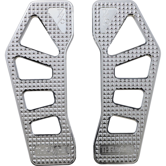 Thrashin Supply Co. Apex Floorboards in chrome billet aluminum for Harley-Davidson Touring and Softail models