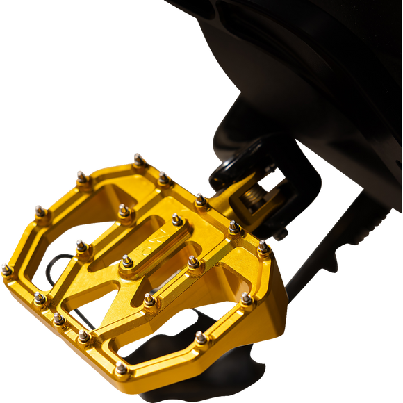 Thrashin Supply Co. Mini Aggressor Floorboards with stainless steel cone cleats on billet 6061 aluminum for Harley-Davidson Softail Dyna Touring and Sportster models