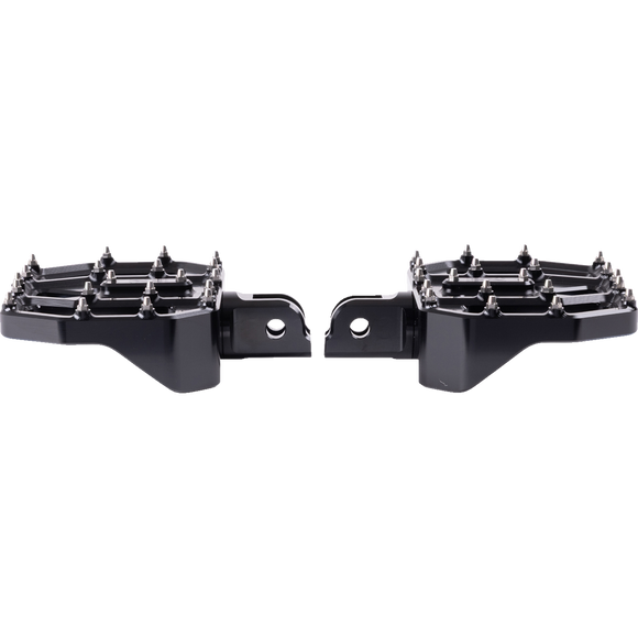 Thrashin Supply Co. Mini Aggressor Floorboards with stainless steel cone cleats on billet 6061 aluminum for Harley-Davidson Softail Dyna Touring and Sportster models
