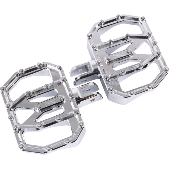 Thrashin Supply Co. Mini Aggressor Floorboards with stainless steel cone cleats on billet 6061 aluminum for Harley-Davidson Softail Dyna Touring and Sportster models