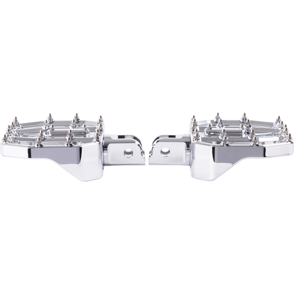 Thrashin Supply Co. Mini Aggressor Floorboards with stainless steel cone cleats on billet 6061 aluminum for Harley-Davidson Softail Dyna Touring and Sportster models