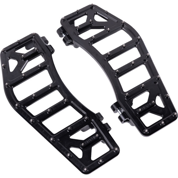 Thrashin Supply Co. Aggressor Max Grip billet aluminum floorboards with stainless steel cleats for Harley-Davidson Street Glide, Road Glide, and Softail