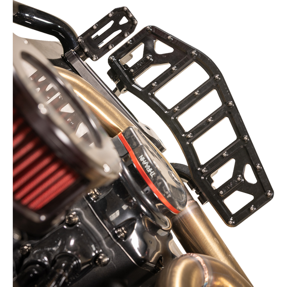 Thrashin Supply Co. Aggressor Max Grip billet aluminum floorboards with stainless steel cleats for Harley-Davidson Street Glide, Road Glide, and Softail