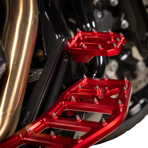 Thrashin Supply Co. Aggressor Max Grip billet aluminum floorboards with stainless steel cleats for Harley-Davidson Street Glide, Road Glide, and Softail