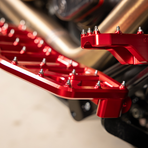Thrashin Supply Co. Aggressor Max Grip billet aluminum floorboards with stainless steel cleats for Harley-Davidson Street Glide, Road Glide, and Softail