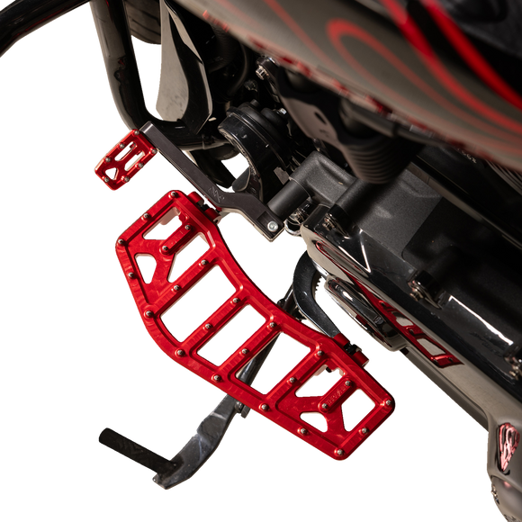 Thrashin Supply Co. Aggressor Max Grip billet aluminum floorboards with stainless steel cleats for Harley-Davidson Street Glide, Road Glide, and Softail