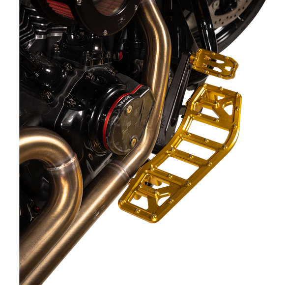 Thrashin Supply Co. Aggressor Max Grip billet aluminum floorboards with stainless steel cleats for Harley-Davidson Street Glide, Road Glide, and Softail