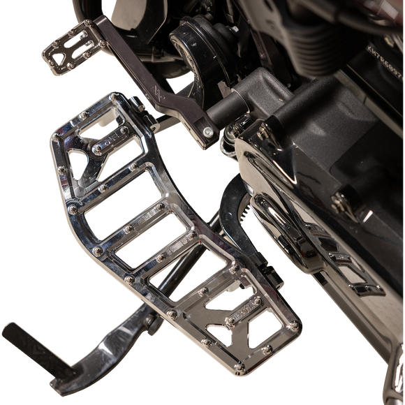 Thrashin Supply Co. Aggressor Max Grip billet aluminum floorboards with stainless steel cleats for Harley-Davidson Street Glide, Road Glide, and Softail