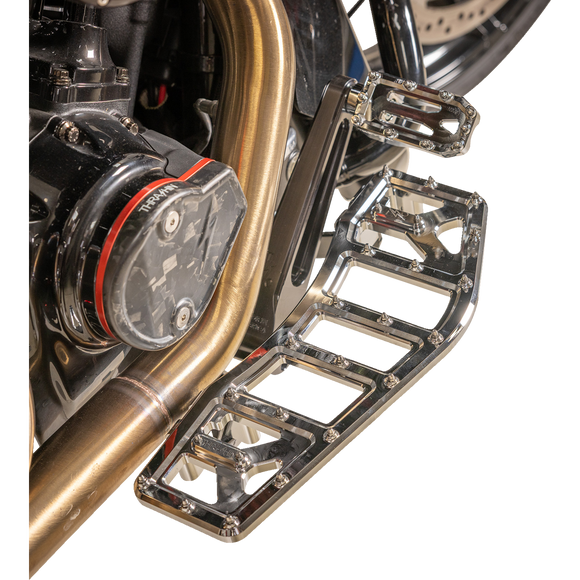 Thrashin Supply Co. Aggressor Max Grip billet aluminum floorboards with stainless steel cleats for Harley-Davidson Street Glide, Road Glide, and Softail