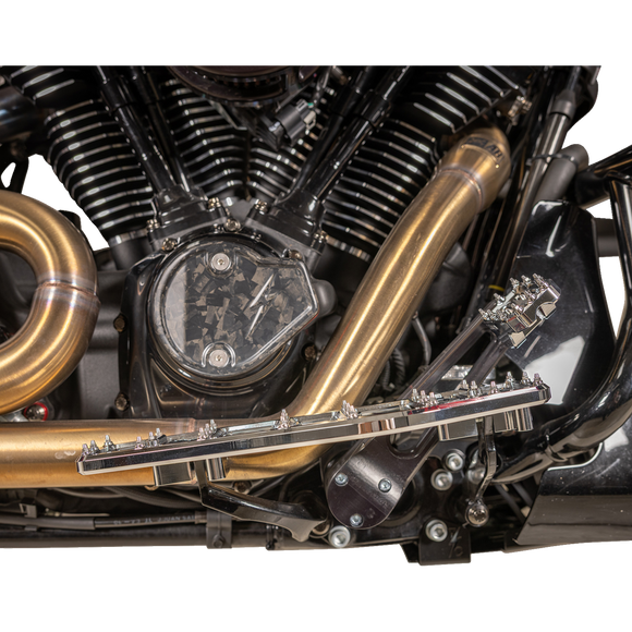 Thrashin Supply Co. Aggressor Max Grip billet aluminum floorboards with stainless steel cleats for Harley-Davidson Street Glide, Road Glide, and Softail