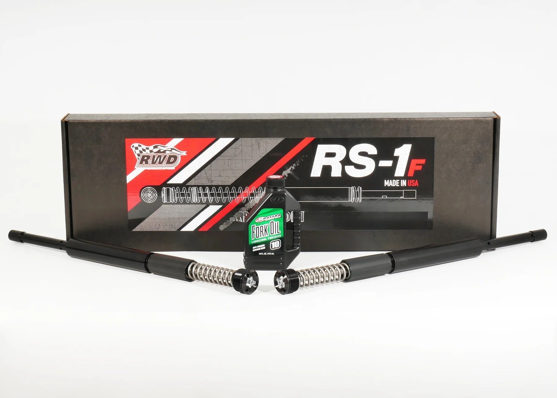 RWD V-Twin RS-1F front fork cartridge kit for 2014-2025 Harley Davidson Touring models with cartridges, springs, fork oil and RS-1F box