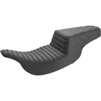 SADDLEMEN - STEP UP SEAT - BLACK - REAR DIAMOND, FRONT TUCK N ROLL STITCH - '97-07 FLH & FLT