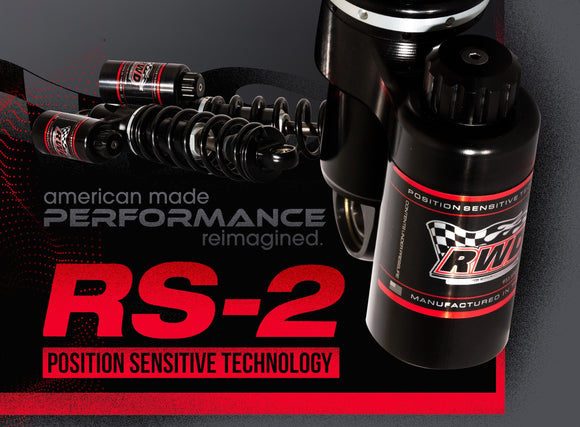 RWD V-Twin RS-2 touring motorcycle shock absorber with remote reservoir and coil spring