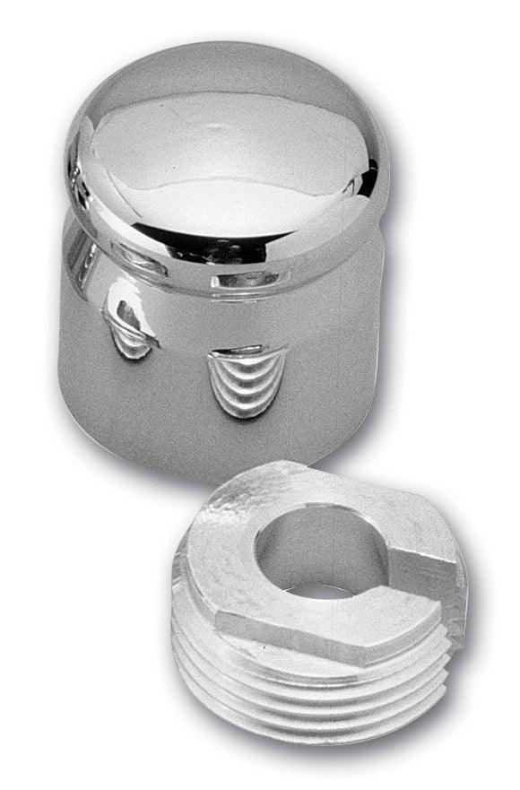 Pro-One smooth show-chrome choke knob cover with threaded mounting nut for Harley-Davidson and metric cruiser motorcycles