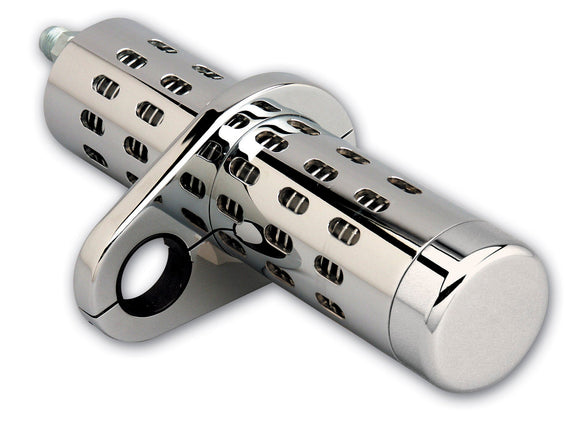 Chrome oil cooler with universal clamp for Harley‑Davidson frames, fits 1 to 1‑1/4 inch frame tube