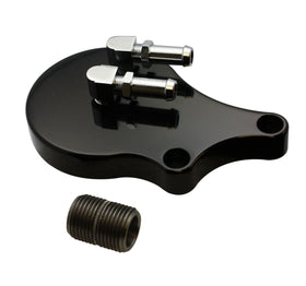 203150B slimline black anodized billet aluminum oil filter adapter with chrome 3/8-in fittings for 1992-1999 Harley EVO