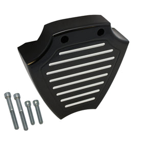 Black billet aluminum ball-milled coil cover with machined fins and mounting bolts for Harley-Davidson EVO 84-99