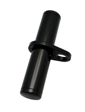 10-inch black billet-aluminum motorcycle stash tube with mounting clamp, fits 1 to 1-1/4-inch frame, chrome-plated caps with waterproof O-ring