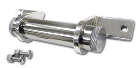 Mini registration holder (laydown) for Harley‑Davidson & metric cruisers — 4.5in polished stainless tube with chrome billet brackets