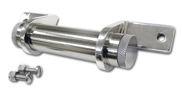 Mini registration holder (laydown) for Harley‑Davidson & metric cruisers — 4.5in polished stainless tube with chrome billet brackets