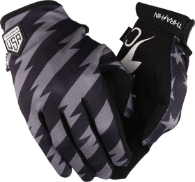 THRASHIN SUPPLY CO. Stars & Bolts Stealth Gloves - Black/Gray - Large SV1-13-10
