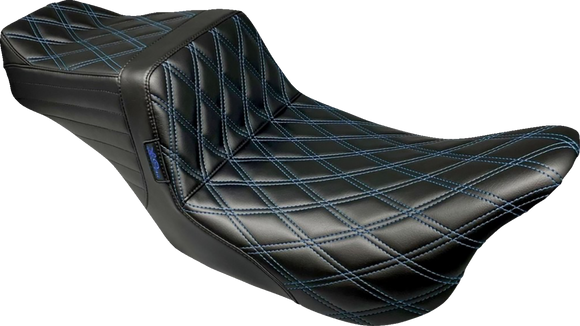 LE PERA Tailwhip Seat - Double Diamond w/ Blue Thread - Black - FLH/FLT '08-'24 LK-587DD-BLUE