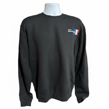 Black sweatshirt with amf style speed-kings logo on the chest on a white background