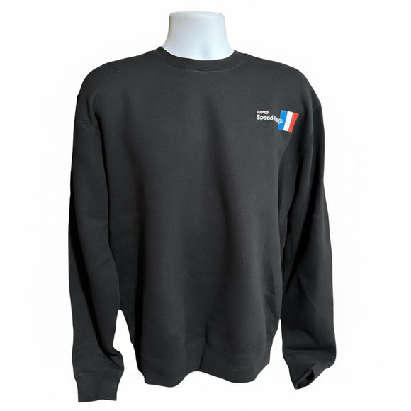 Black sweatshirt with amf style speed-kings logo on the chest on a white background
