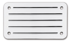 Billet show-chrome back cover for Harley-Davidson and metric cruiser license plate frames, ball-milled horizontal grooves, four mounting holes