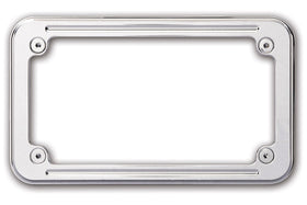 Chrome ball-milled billet motorcycle license plate frame, 7-1/4" x 4-1/4", fits Harley-Davidson and metric cruisers