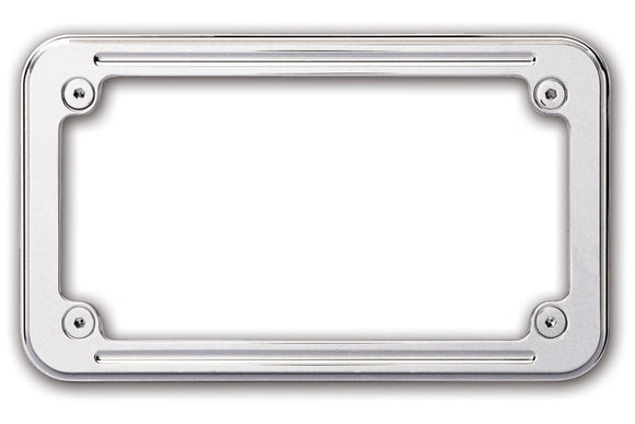 Chrome ball-milled billet motorcycle license plate frame, 7-1/4" x 4-1/4", fits Harley-Davidson and metric cruisers