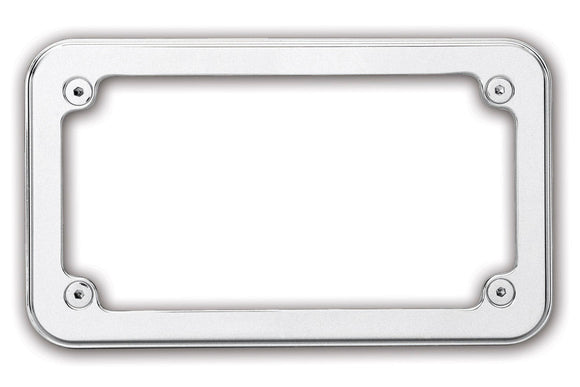 Smooth billet chrome license plate frame #301000 for Harley-Davidson & metric cruisers, 7-1/4 x 4-1/4 inches