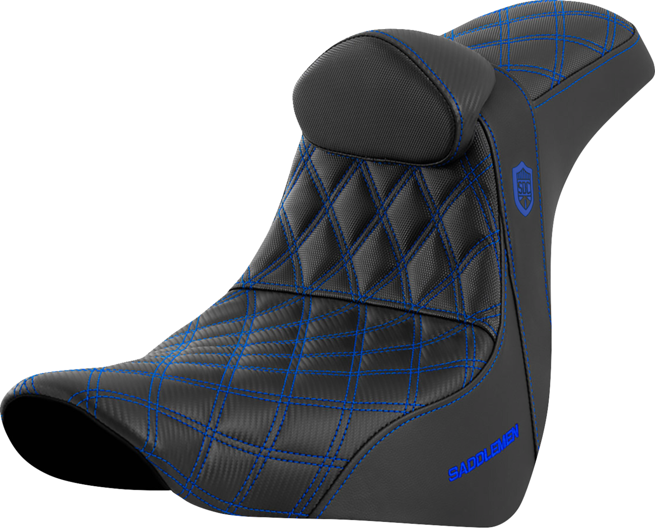 SADDLEMEN Pro Series SDC Performance Seat - w/ Backrest - Blue Stitch - FL/FX '18-'23 SC81829BLURT