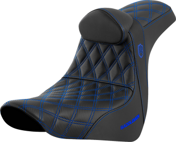 SADDLEMEN Pro Series SDC Performance Seat - w/ Backrest - Blue Stitch - FL/FX '18-'23 SC81829BLURT