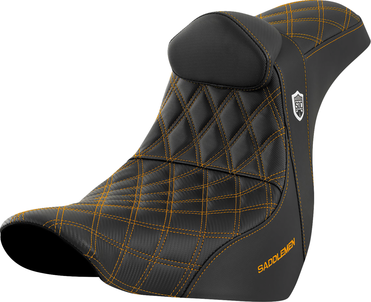 SADDLEMEN Pro Series SDC Performance Seat - w/ Backrest - Gold Stitch - FL/FX '18-'23 SC81829GOLRT
