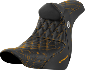 SADDLEMEN Pro Series SDC Performance Seat - w/ Backrest - Gold Stitch - FL/FX '18-'23 SC81829GOLRT