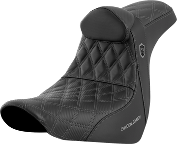 SADDLEMEN Pro Series SDC Performance Seat - w/ Backrest - Gray Stitch - FL/FX '18-'23 SC81829GRERT