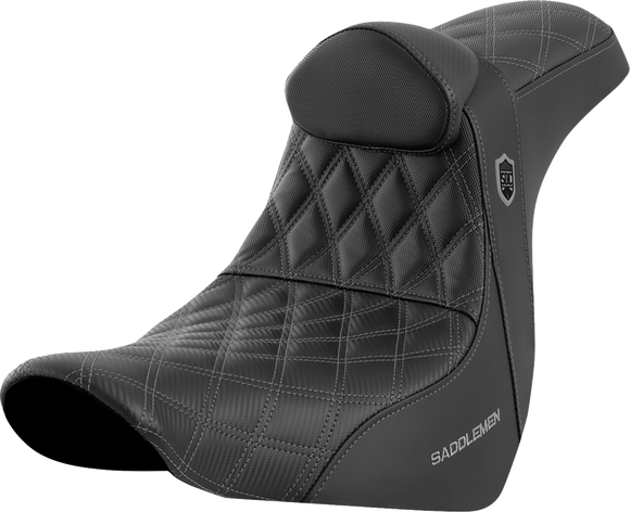 SADDLEMEN Pro Series SDC Performance Seat - w/ Backrest - Gray Stitch - FL/FX '18-'23 SC81829GRERT
