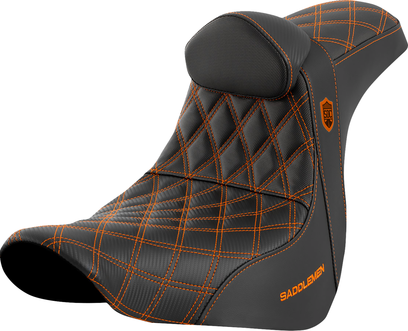 SADDLEMEN Pro Series SDC Performance Seat - w/ Backrest - Orange Stitch - FL/FX '18-'23 SC81829ORART