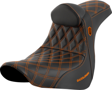 SADDLEMEN Pro Series SDC Performance Seat - w/ Backrest - Orange Stitch - FL/FX '18-'23 SC81829ORART