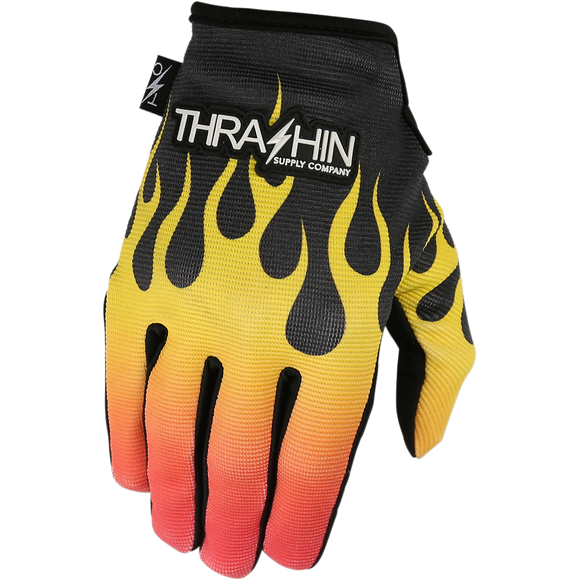 Thrashin Supply Co. Stealth Riding Gloves Flame – hot rod flame graphic synthetic palm motorcycle gloves